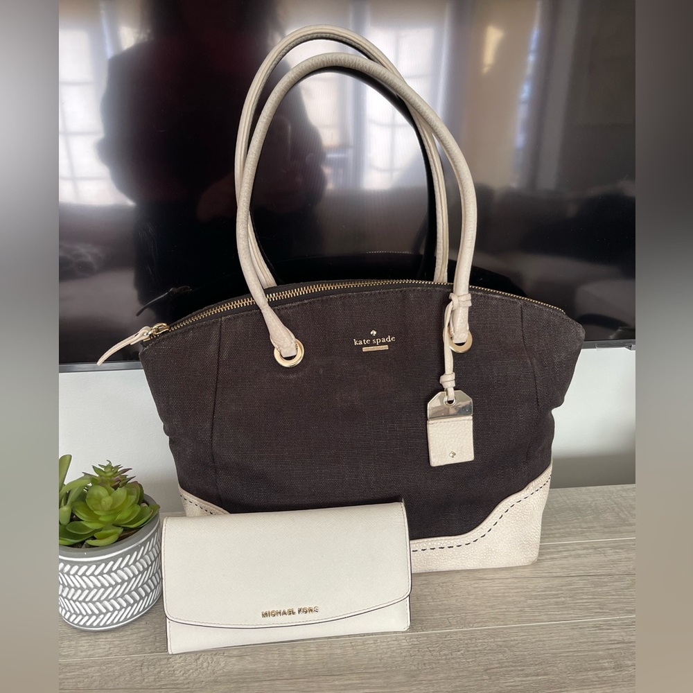 Kate Spade Black and Cream Satchel with Michael Kors Full Sized  Wallet